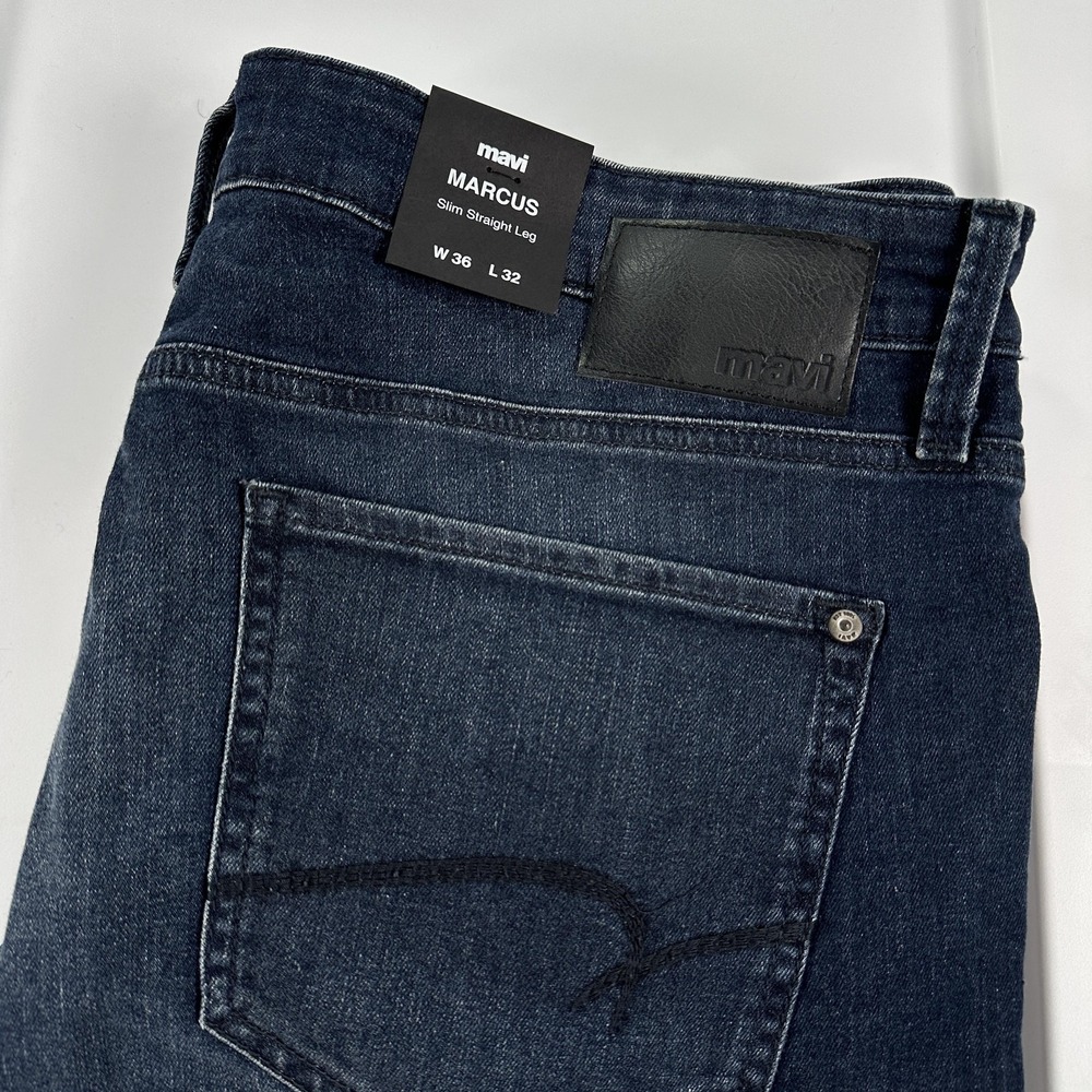 Mavi Marcus Jeans Men 36 x 32 Dark Wash Blue Slim Straight Leg Stretch Denim NWT